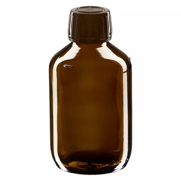 Flacon à usage médical de 200 ml brun avec bouchon d'inviolabilité brun Flacon à usage médical de 200 ml brun avec bouchon d'inviolabilité brun