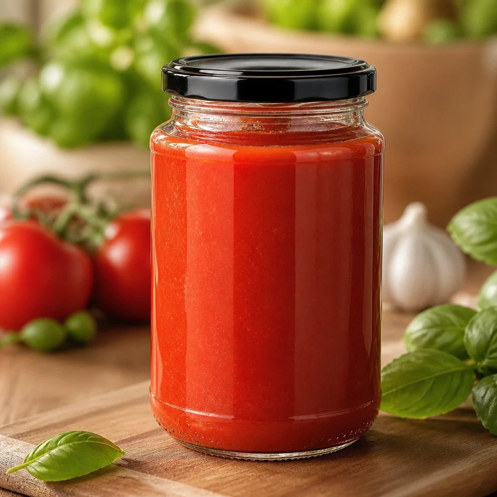 Bocal rond en verre de 320 ml + BasicSeal noir UNiTWIST Bocal de conservation UNiTWIST de 320 ml avec couvercle BasicSeal, idéal pour la préparation de sauce tomate