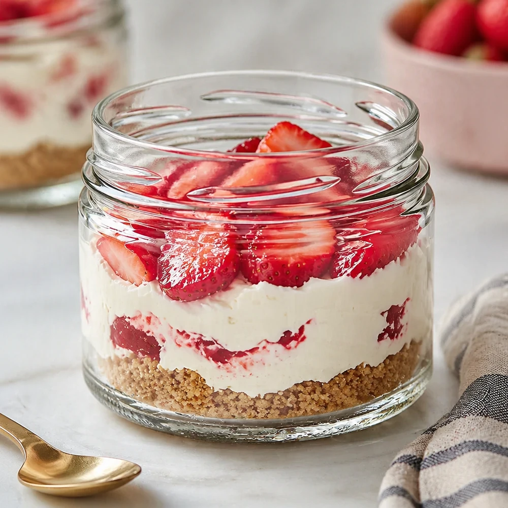 UNiTWIST Runda540 Verre renversé 540ml TO100 rempli de couches de desserts fraises mascarpone fond de biscuit Recette de dessert