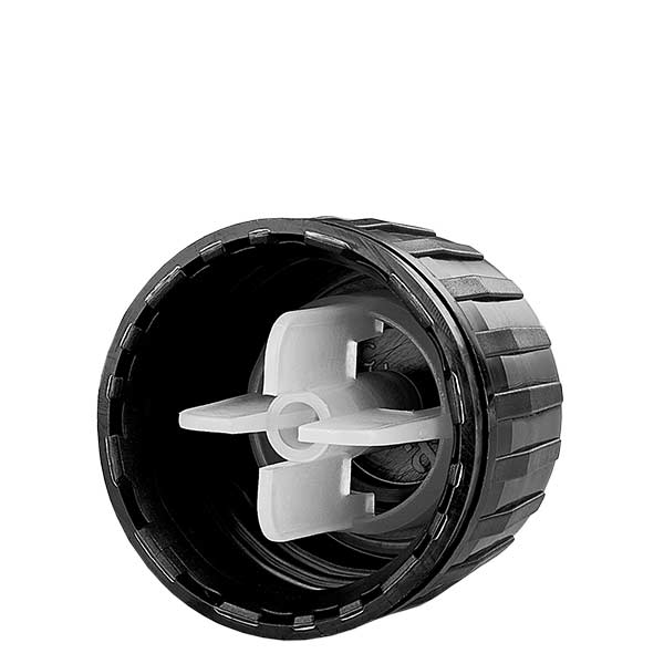 Bouchon à vis 28mm noir pour flacon médical avec bague OV Bouchon à vis 28mm noir pour flacon médical avec bague OV