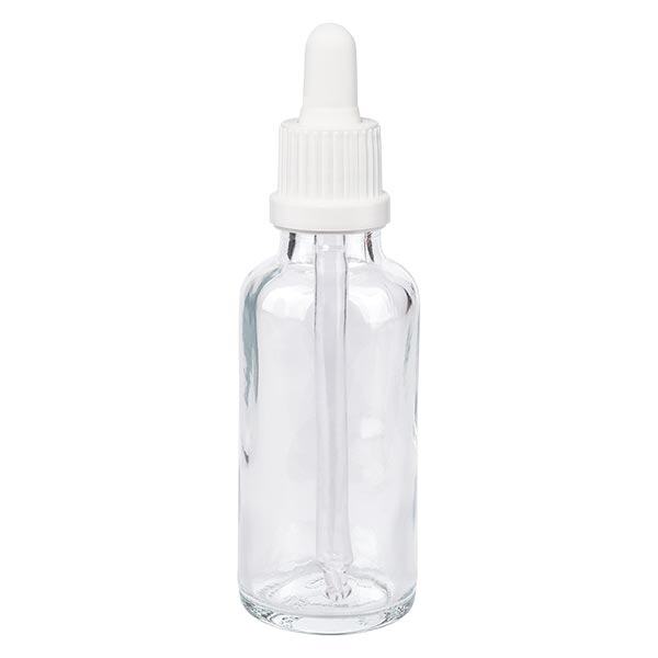 Flacon clair 30 ml + pipette blanche à système d'inviolabilité