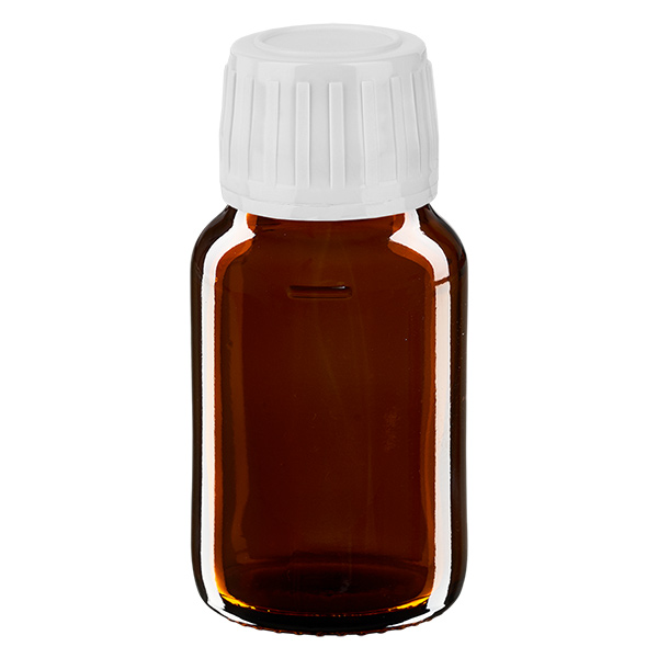 Flacon à médicaments Euro 30 brun PP28 avec bouchon à vis blanc Flacon à médicaments Euro 30 brun PP28 avec bouchon à vis blanc