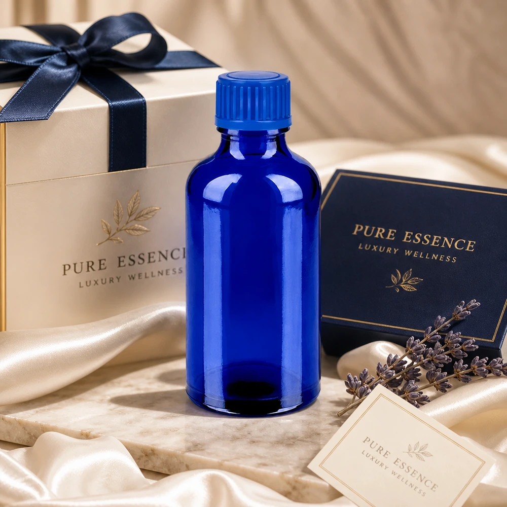 Flacon de 50ml 11mm SV bleu STD BlueLine UT18/50 Bouteille en verre robuste bleu cobalt de 50 ml de taille optimale pour les voyages et les déplacements