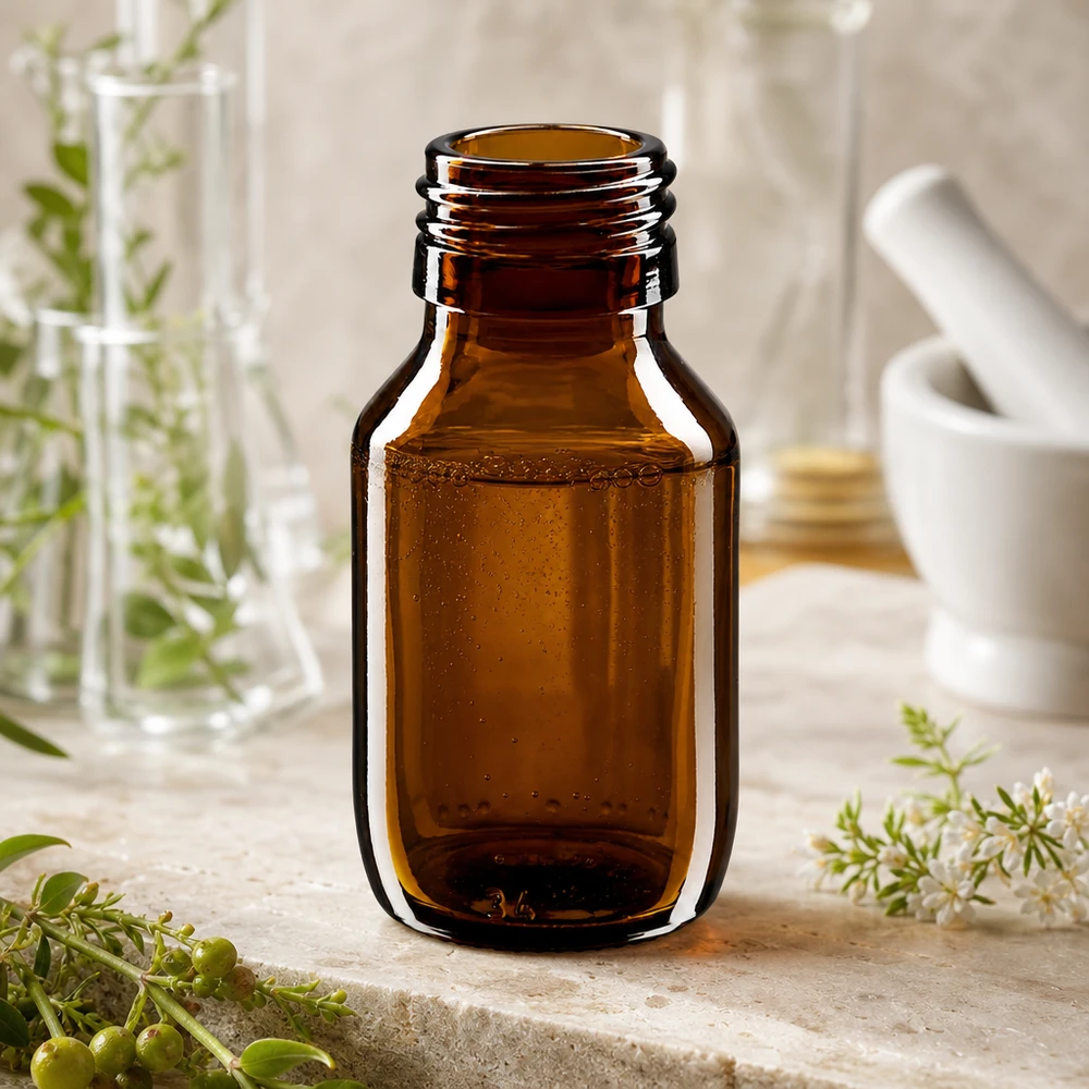 Nachhaltige 50ml Medizinflasche aus recycelbarem Braunglas PP28 Thread ApoGlas Design