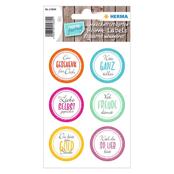 Sticker « Joie » (12 autocollants avec paillettes) ø34mm | 2 feuilles = 12 autocollants en papier.