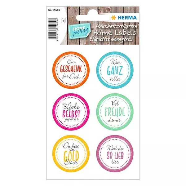 Sticker « Joie » (12 autocollants avec paillettes) ø34mm | 2 feuilles = 12 autocollants en papier.