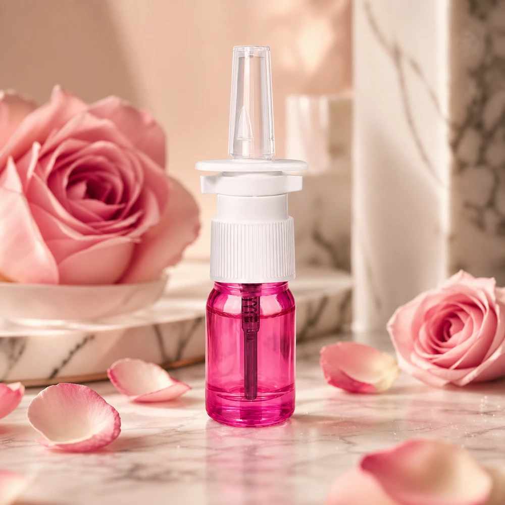 Vaporisateur nasal 5ml blanc/transparent standard PurpleLine UT18/5 Petit vaporisateur 5ml rose-violet avec applicateur blanc pour un dosage ciblé