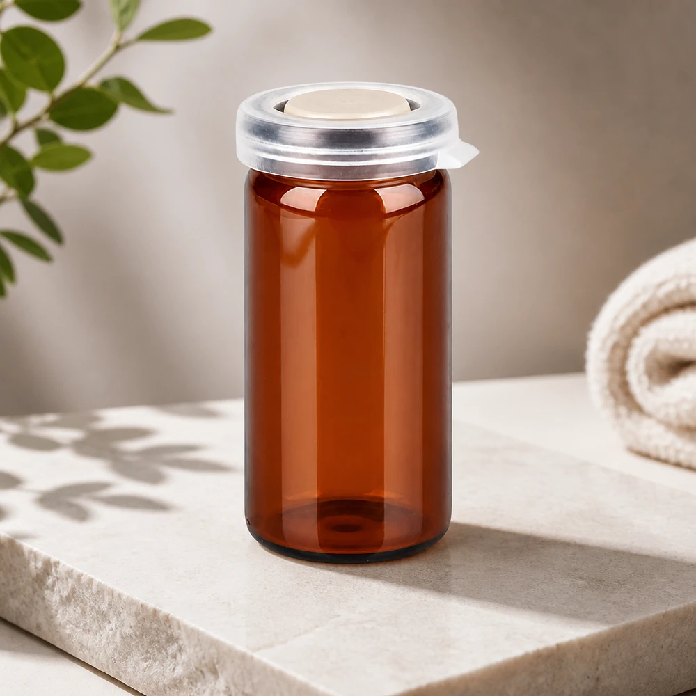 Flacon pharmaceutique en verre de 10 ml avec bord roulé et bouchon en plastique pour une conservation sûre des médicaments