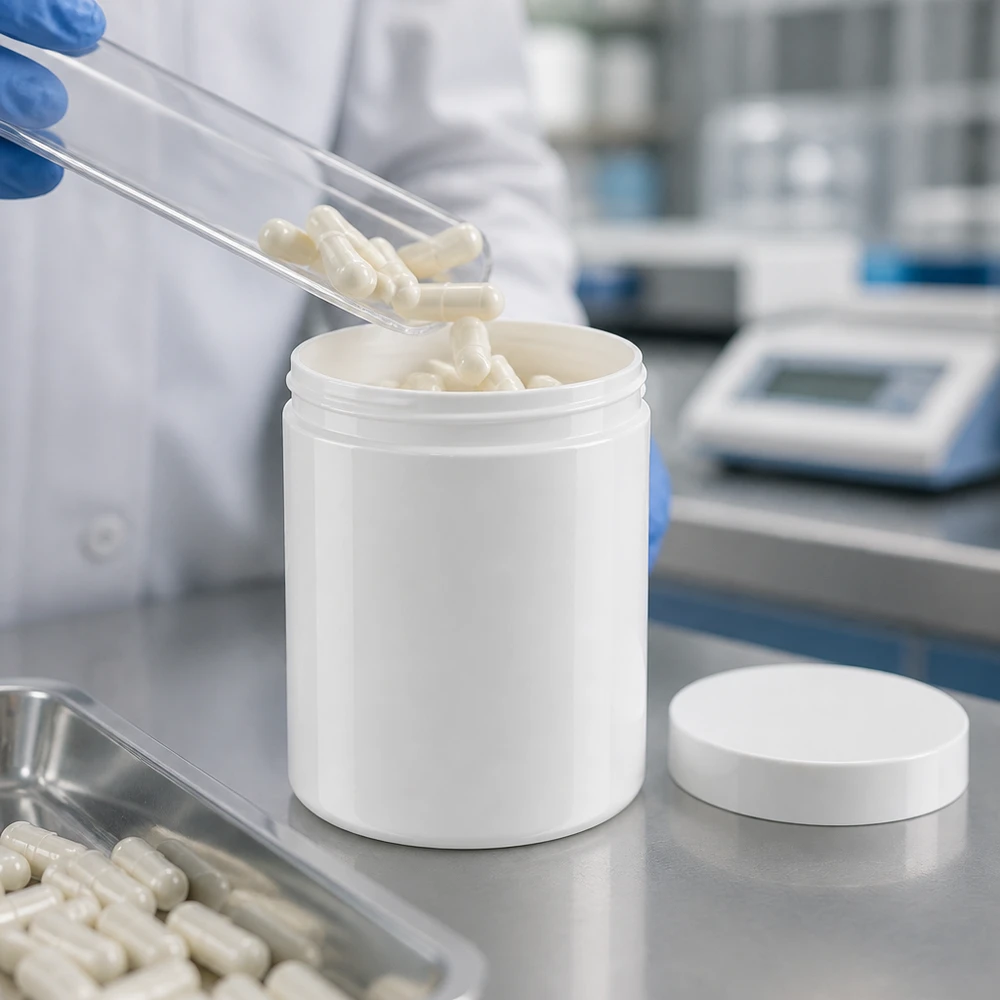 Pot à pommade de grande capacité (300 g), blanc, en plastique PP, destiné au conditionnement pharmaceutique