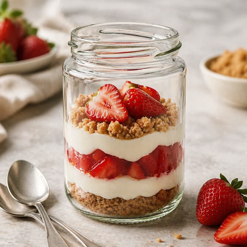 UNiTWIST Runda390 Pot rond 390ml TO70 avec couches de dessert à la fraise comme pot de conservation pour les desserts et Meal Prep