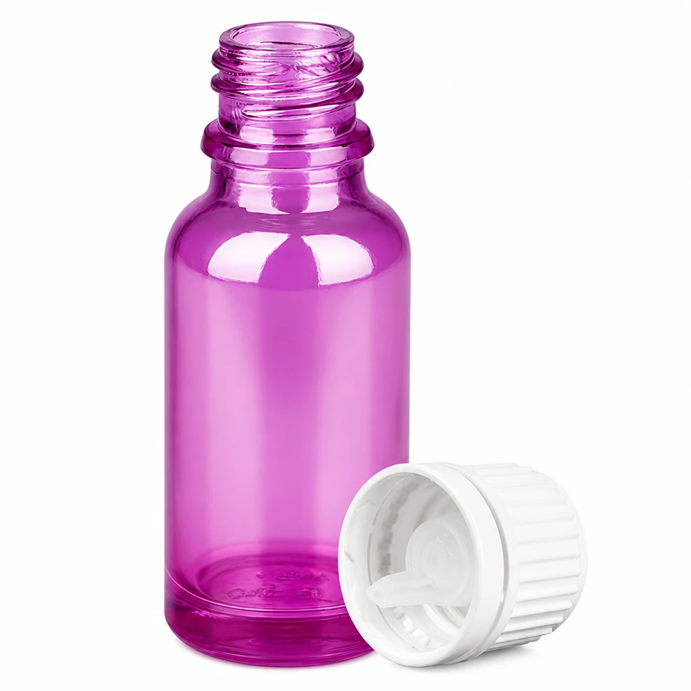 Flacon compte-gouttes 20ml 0,7mm blanc Originalité Bouchon à vis PurpleLine UT18/20 20ml flacon en verre violet avec compte-gouttes blanc idéal pour le bricolage cosmétique et le parfum
