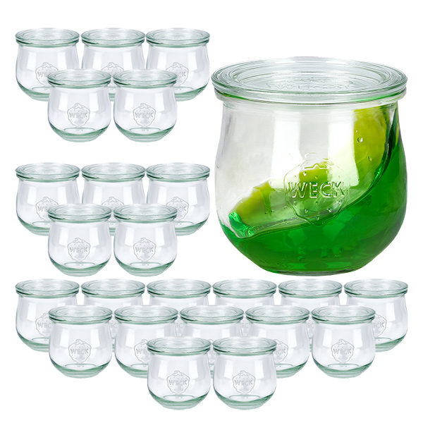 Set de 24 bocaux Weck 370ml verre tulipe avec 24 couvercles en verre Set de 24 bocaux Weck 370ml verre tulipe avec 24 couvercles en verre
