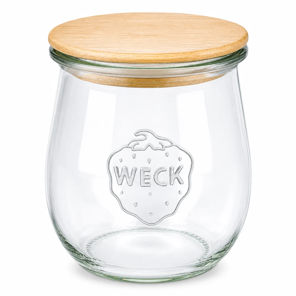 WECK Pot tulipe 220ml RR60 avec couvercle en bois - pot de conservation en verre avec couvercle en bambou pour la cuisine et les provisions
