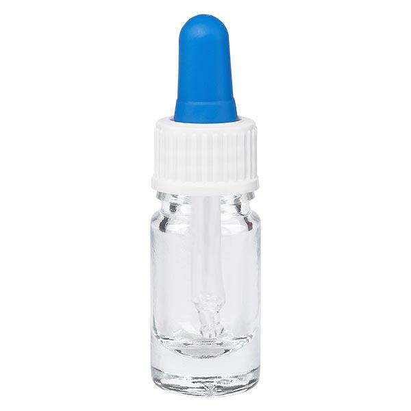 Flacon de pharmacie transparent 5ml pipette blanc/bleu standard