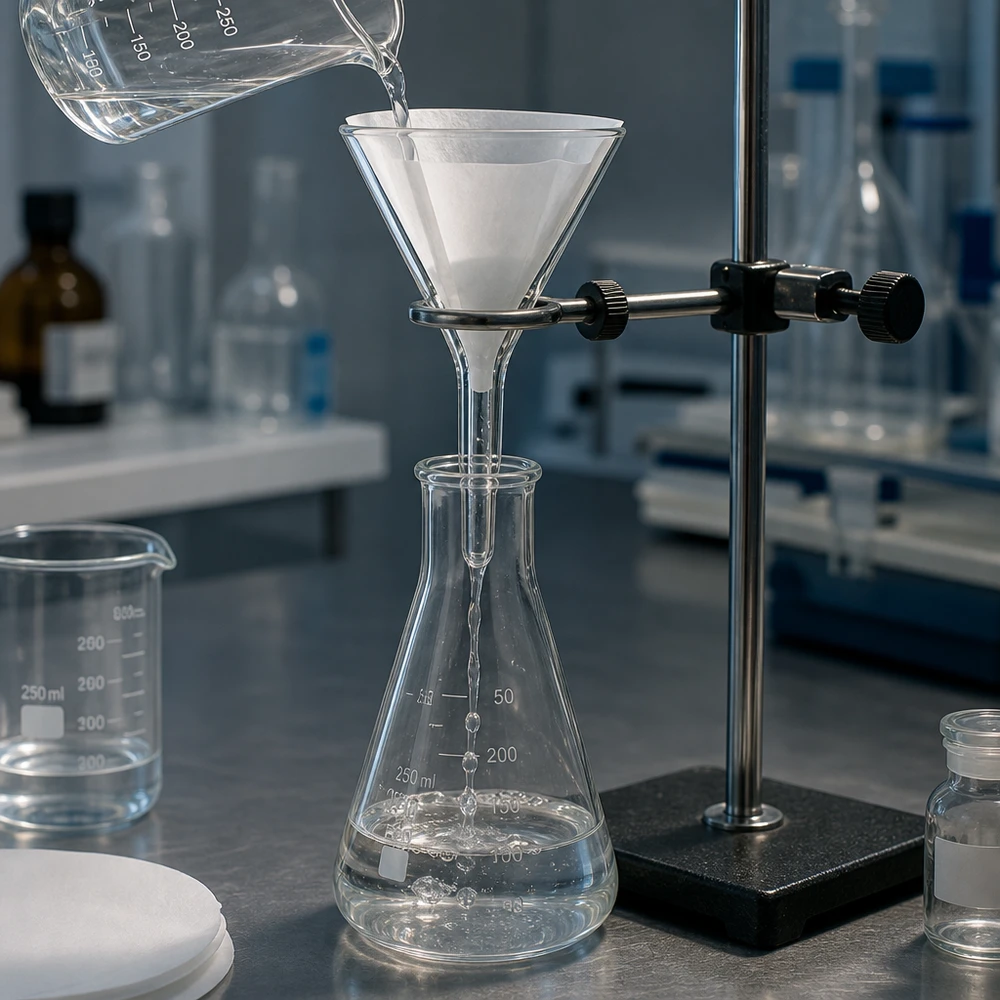 Entonnoir Ø 30mm - verre sodocalcique - angle 60° Entonnoir de laboratoire en verre sodo-calcique avec ouverture de 30 mm et design compact pour des processus de filtration sûrs