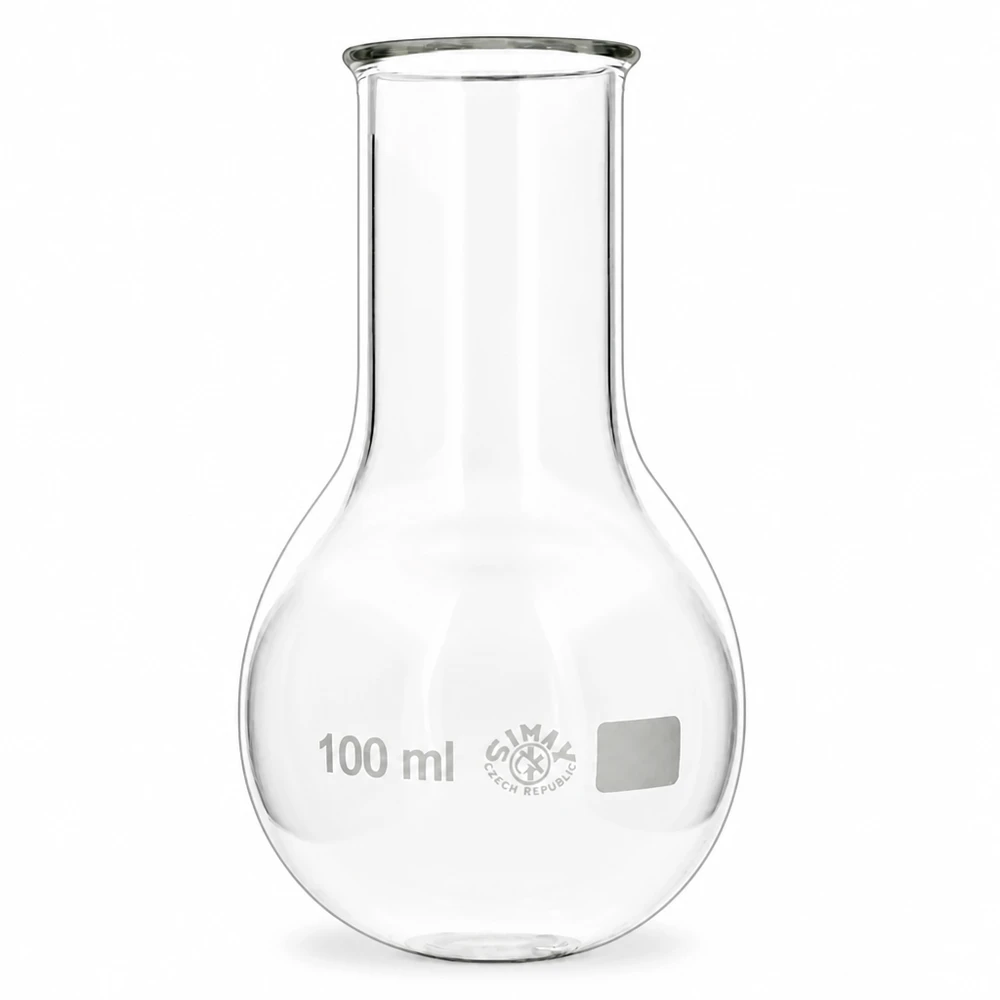 Ballon rond à col large d'une capacité de 100ml idéal pour les synthèses et les réactions en laboratoire
