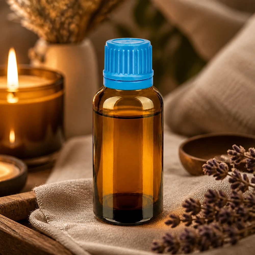 Flacon 30ml 11mm SV bleu OV BrownLine UT18/30 Bouteille en verre pratique de 30 ml avec ouverture de 11 mm et bouchon de sécurité bleu pour les extraits
