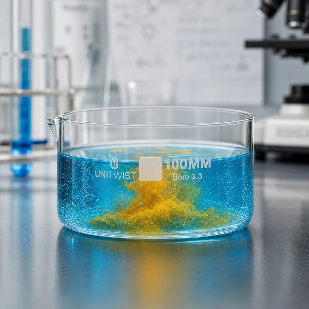 UNiTWIST Coupelle de cristallisation Boro 3.3 Réaction chimique Précipité Solution bleue 100 mm