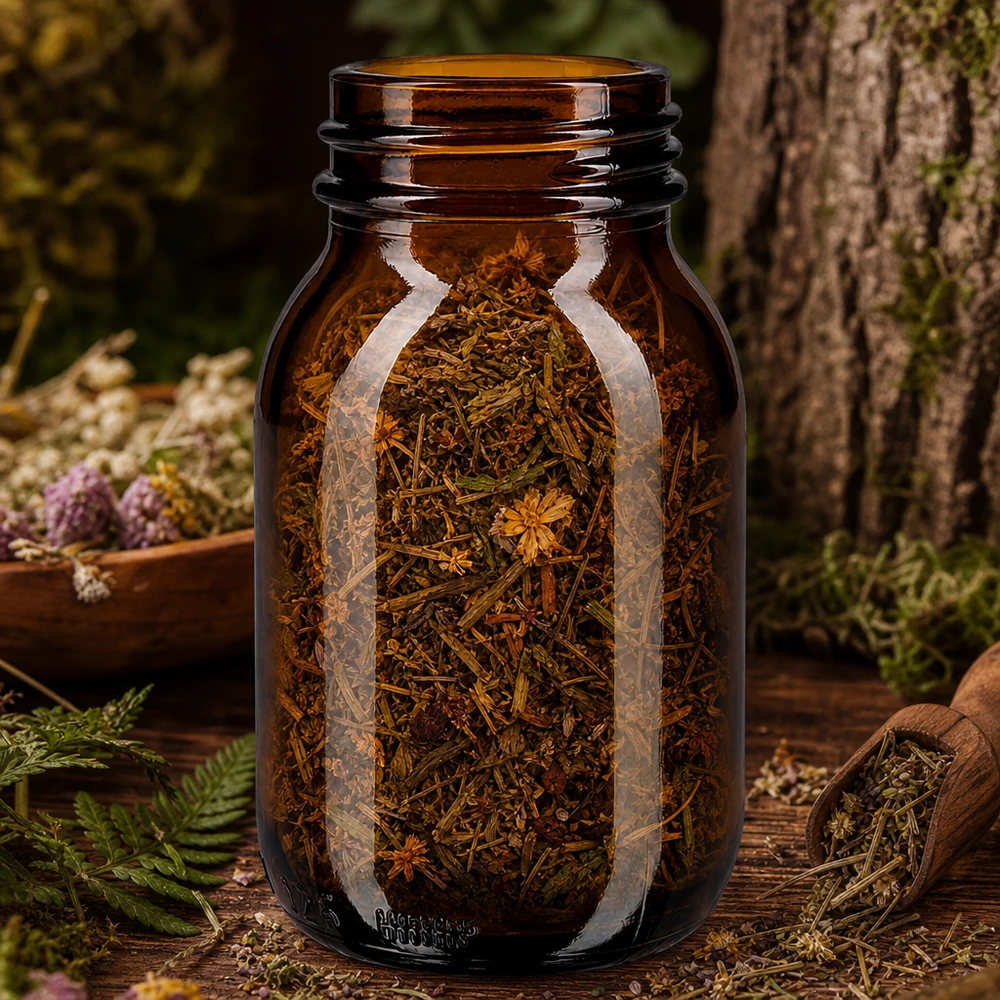 Flacon de pharmacie 125ml verre brun à large ouverture pour herbes et plantes séchées