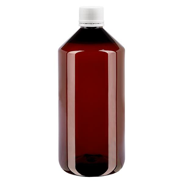 Bouteille PET 1000ml avec OV blanc finement strié Bouteille PET 1000ml avec OV blanc finement strié