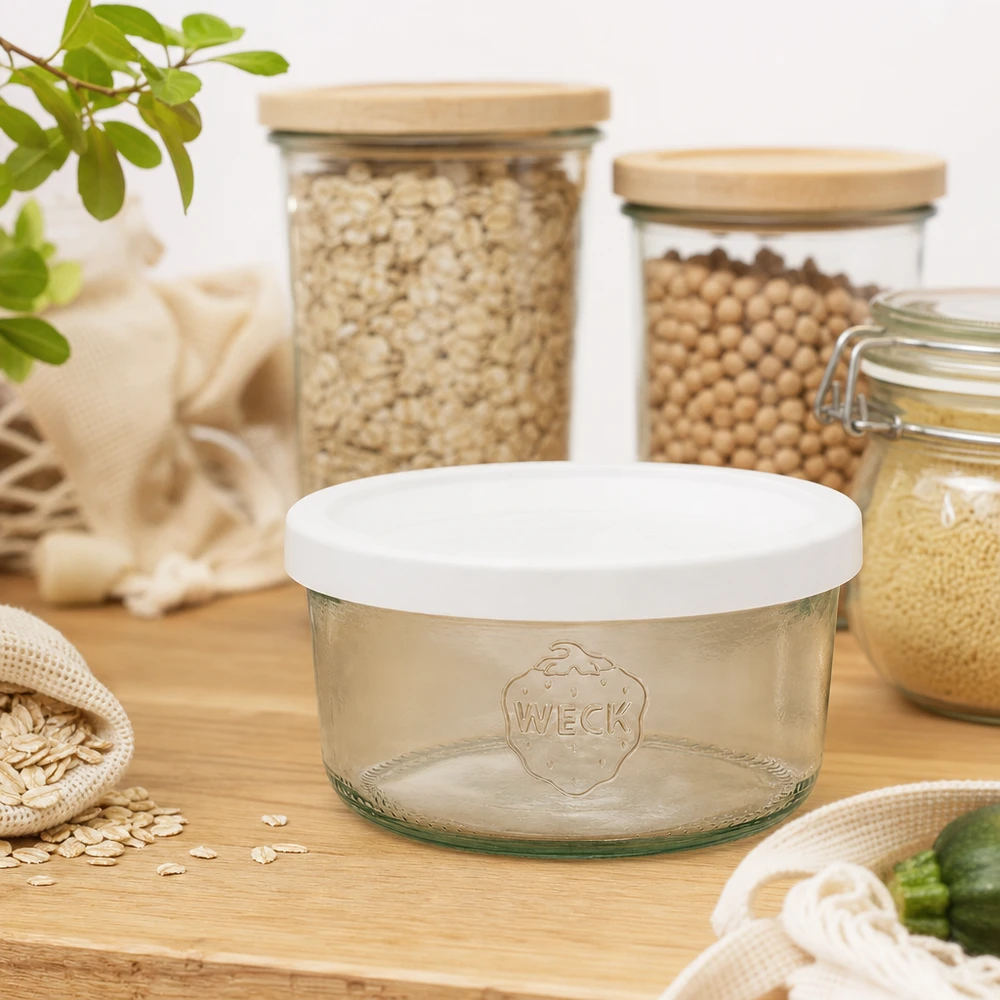 WECK 165ml pot renversé RR80 vide dans la cuisine durable Zero Waste avec bocaux à provisions et sacs en tissu en bois