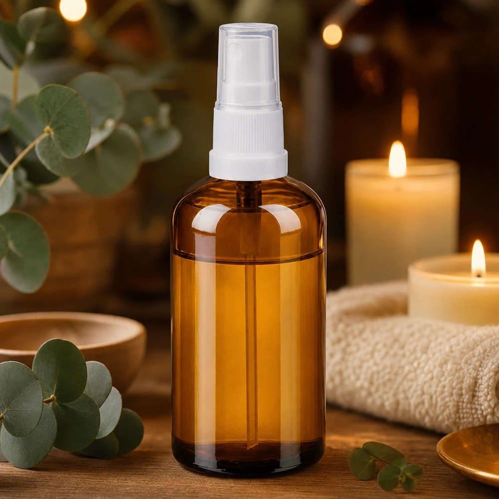 100ml Sprayfl. blanc/tr. STD BrownLine UT18/100 Vaporisateur photoprotecteur 100ml en verre brun avec fine brume pour les soins naturels du visage et du corps