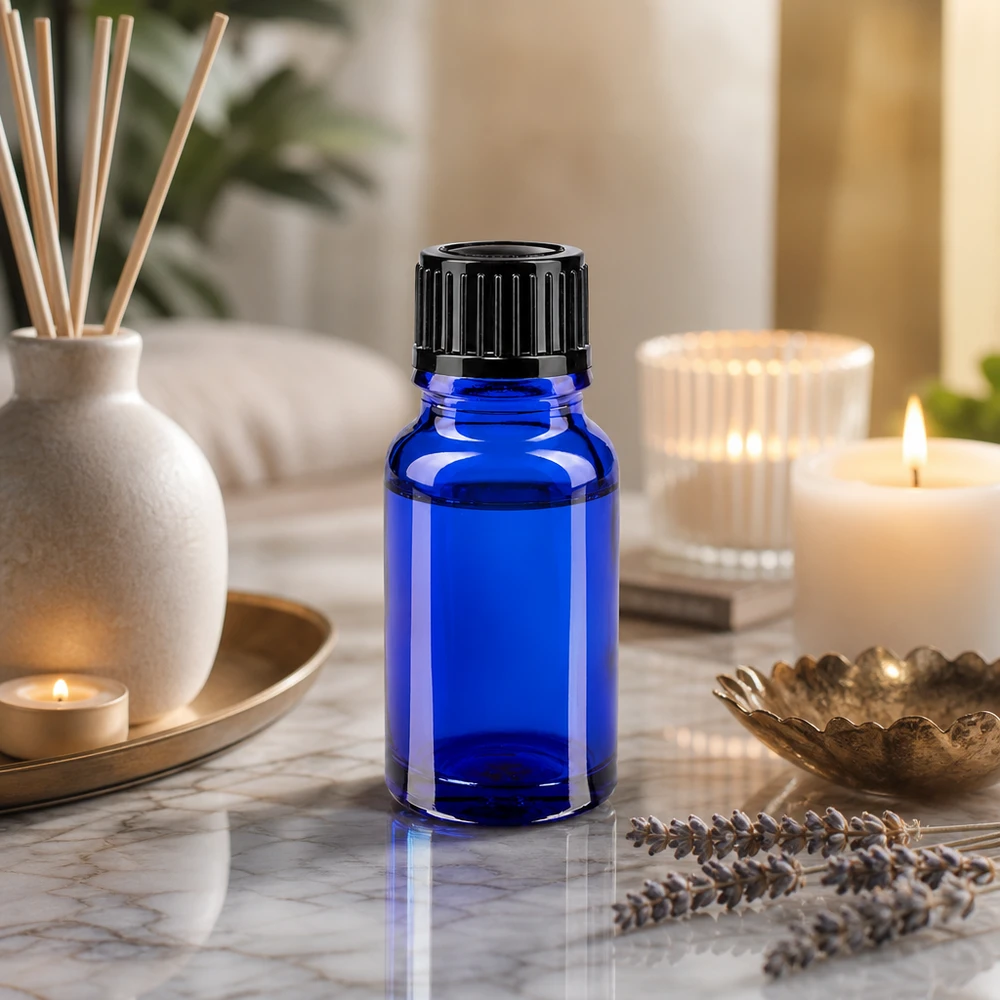 Flacon de pharmacie bleu 10ml bouchon vissable noir standart Flacon de pharmacie bleu de 10 ml avec compte-gouttes, pour huiles parfumées et cosmétiques naturels
