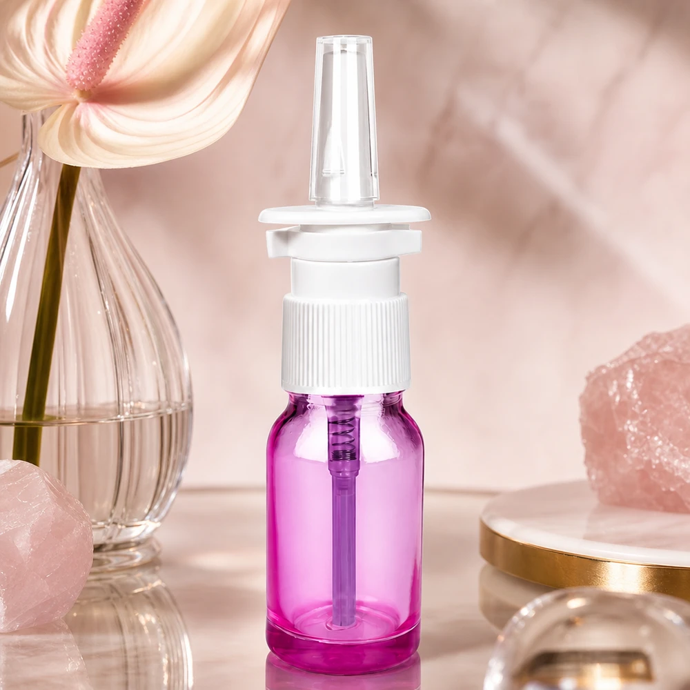 Vaporisateur nasal de 10ml blanc/transparent standard PurpleLine. UT18/10 Vaporisateur de 10 ml en Purple Light avec filetage STD UT18/10 pour solutions pharmaceutiques