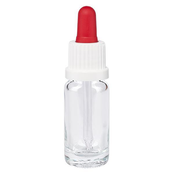 Flacon clair 10 ml + pipette rouge et blanche à système d'inviolabilité
