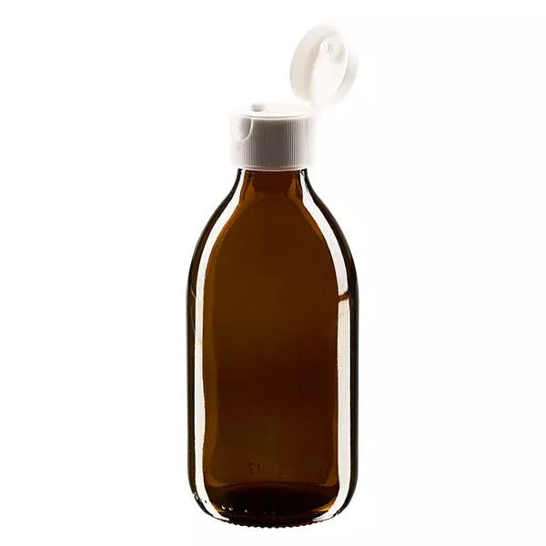 Flacon médical de 250 ml avec couvercle blanc à charnière