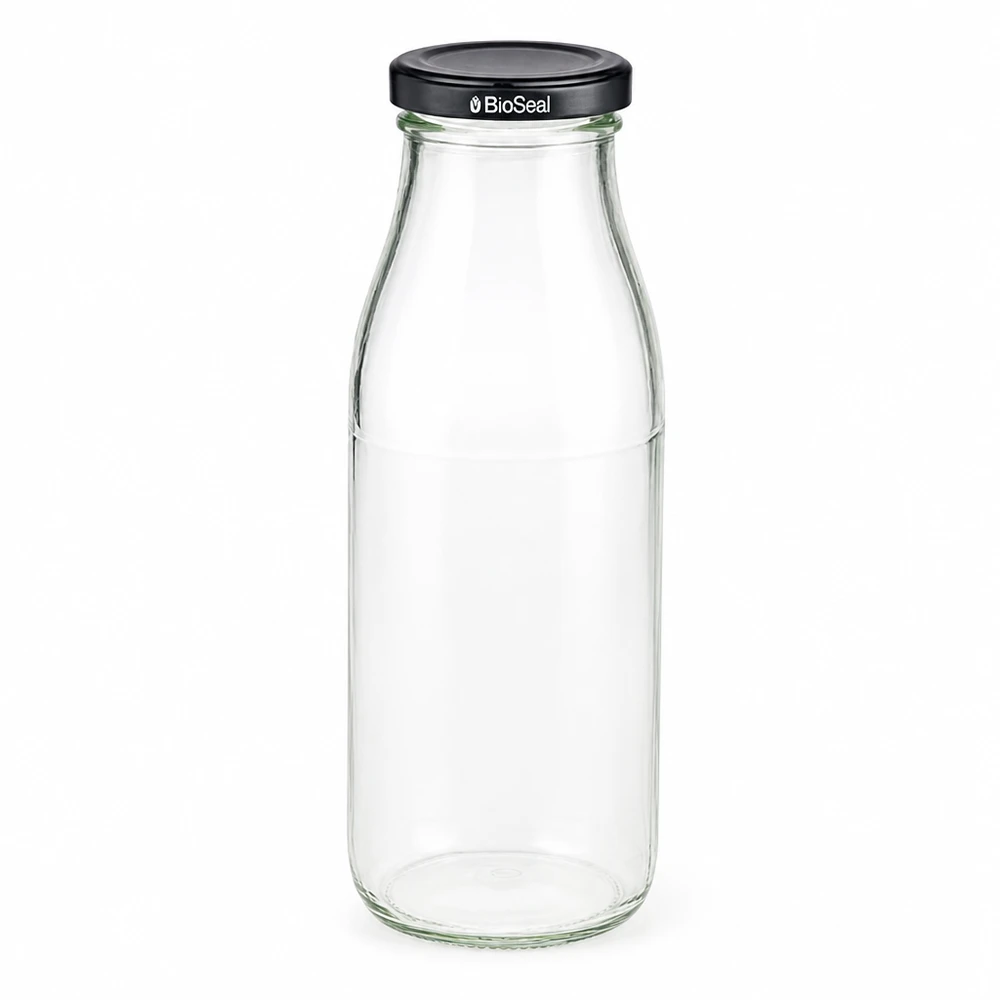 500ml Bouteille avec couvercle BioSeal noir UNiTWIST Bouteille en verre de 500ml avec couvercle BioSeal noir vide et transparent pour les boissons et la conservation