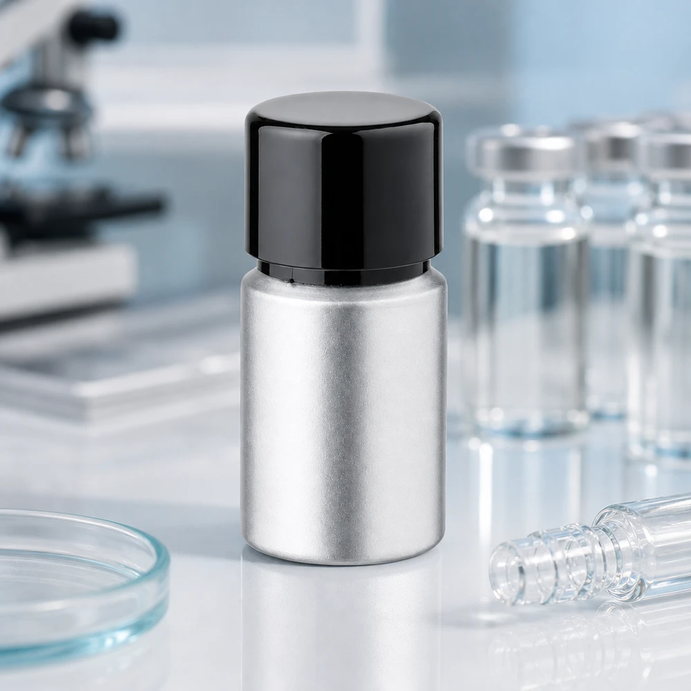 Bouteille en aluminium teinté 10 ml, avec bouchon à vis noir et joint conique Flacon à air de précision 10ml décapé - emballage métallique hygiénique pour liquides et échantillons stériles