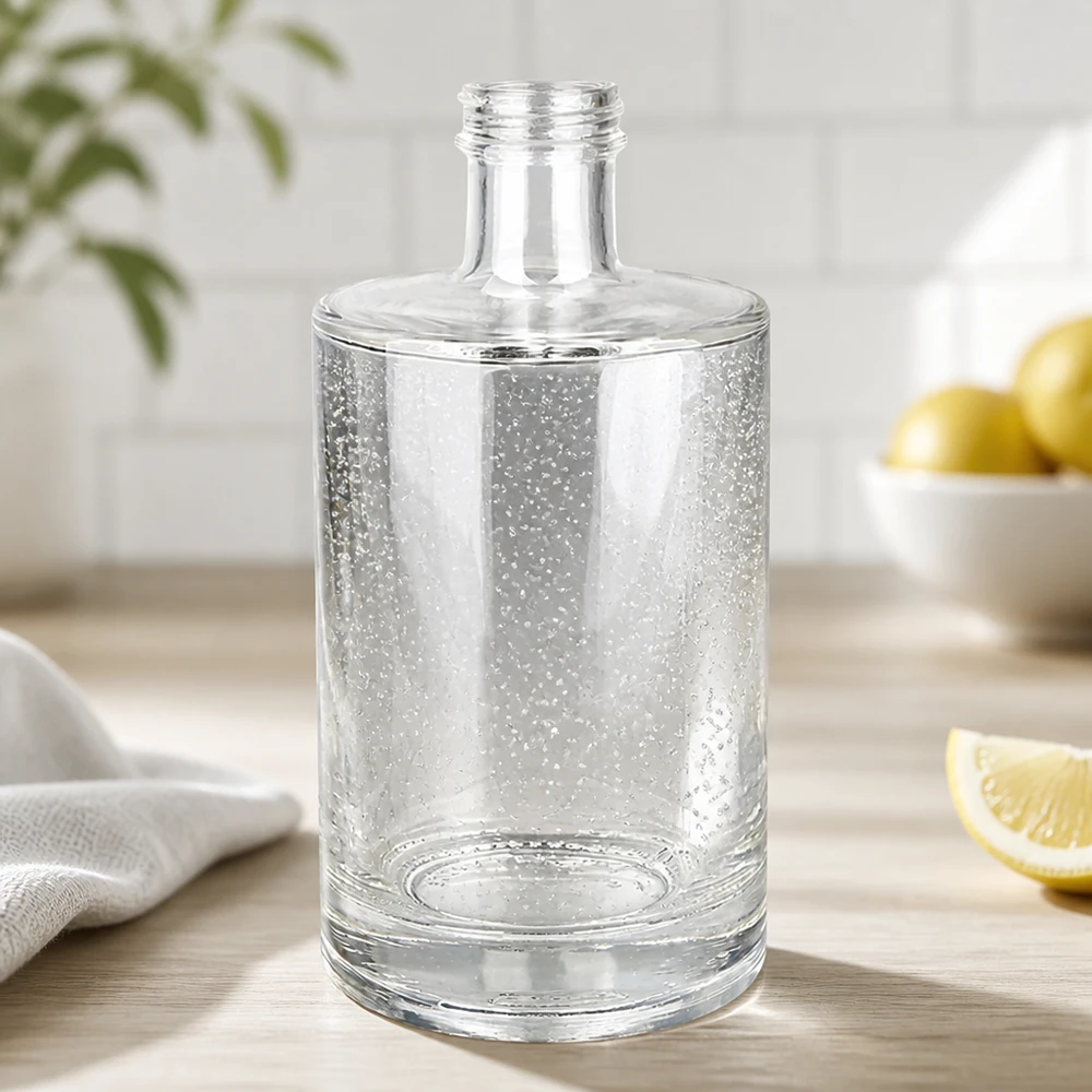 Bouteille en verre 500 ml « Sam » sans bouchon à vis UNiTWIST® Bouteille en verre de 500ml Sam UNiTWIST goulot fileté Vue détaillée setting de cuisine avec citrons et fond blanc