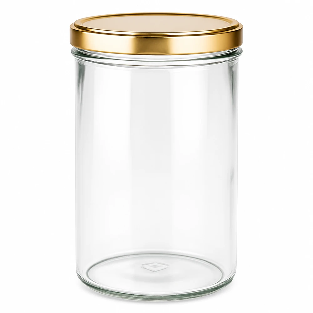 277ml Verre conique avec couvercle BasicSeal or UNiTWIST Pot de 277 ml avec couvercle doré BasicSeal UNiTWIST Pot de conservation transparent