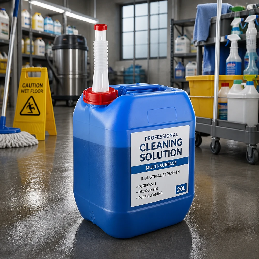Bidon 10 litres bleu avec tube flexible Bidon portable de 10 litres, bleu, avec bec verseur flexible, pour produits de nettoyage industriels