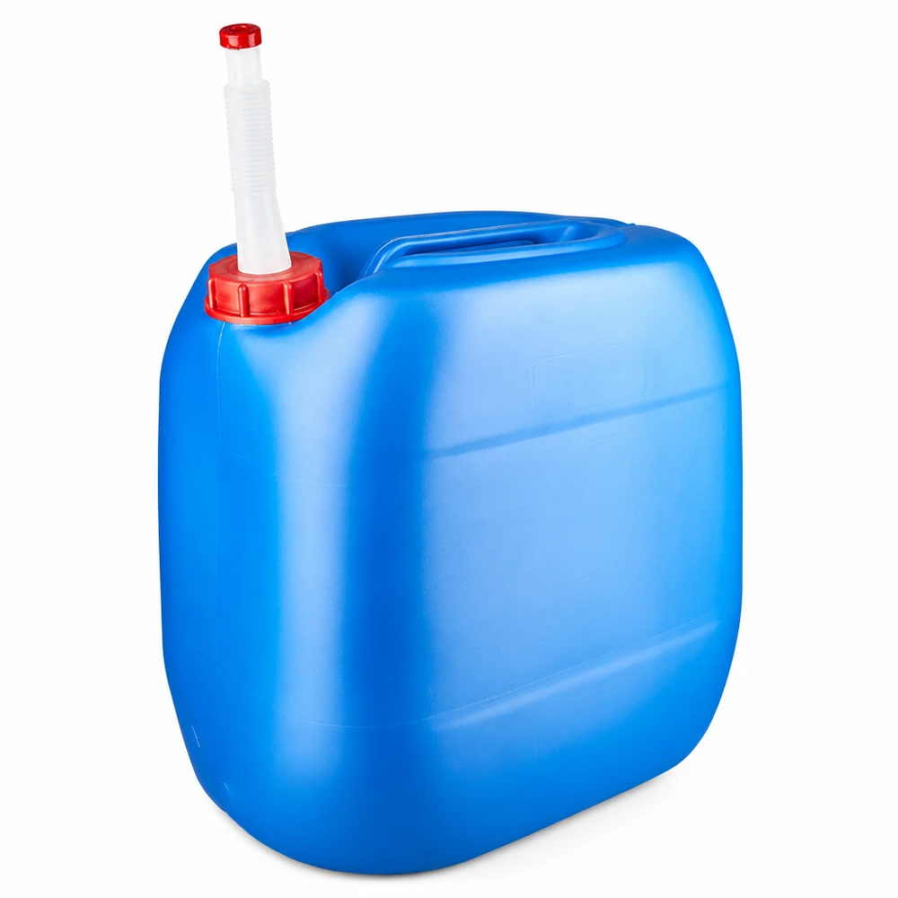 Bidon en plastique robuste de 30 litres, de couleur bleue, équipé d'un bec verseur flexible pratique pour un remplissage en toute sécurité