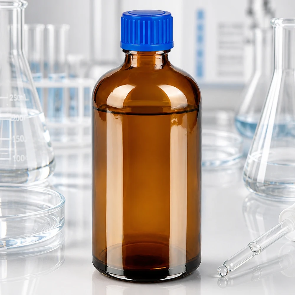 Flacon de 100ml 11mm SV bleu STD BrownLine UT18/100 Bouteille cosmétique 100ml avec couvercle bleu hygiénique pour sérums et teintures