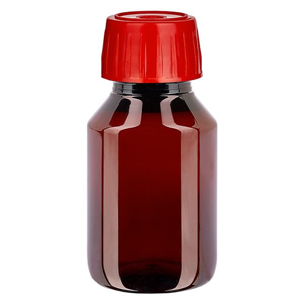Bouteille PET 50ml avec bouchon de dégazage rouge