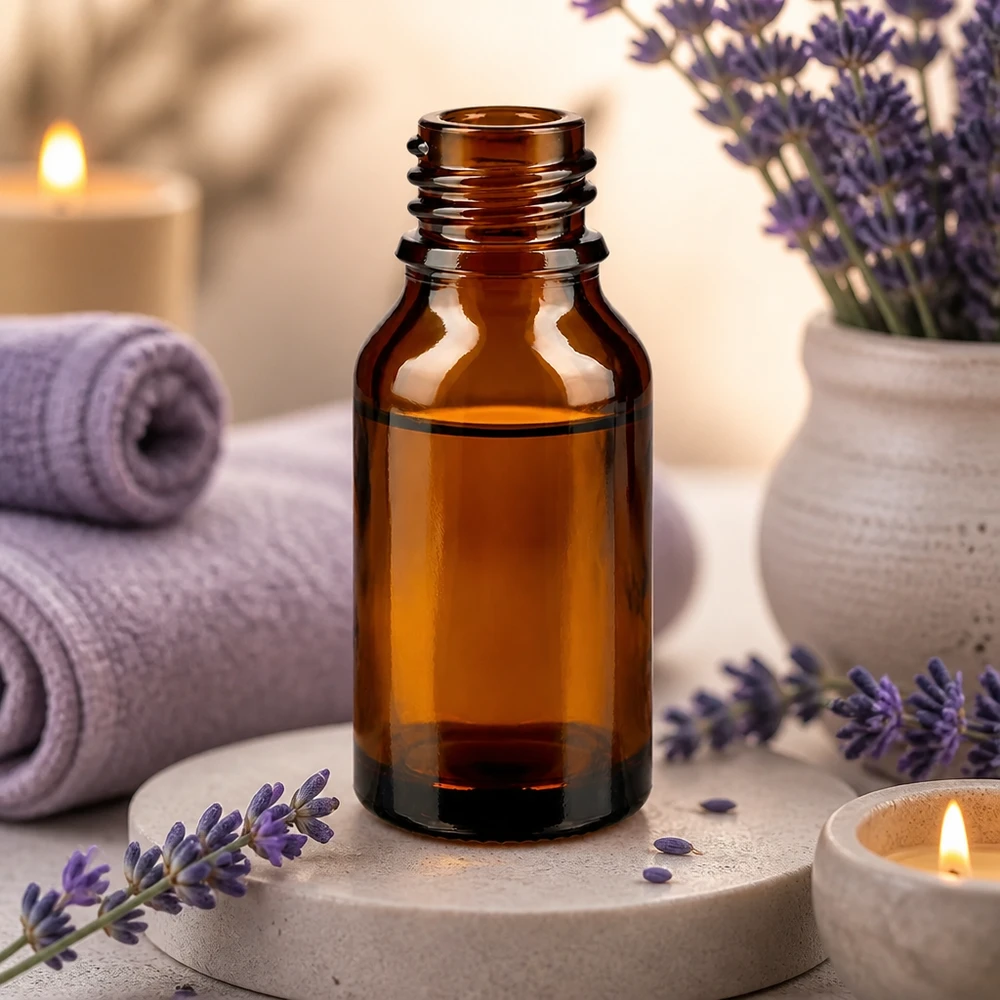 Flacon compte-gouttes pour pharmacie 30 ml DIN18 - verre brun 30ml flacon de pharmacie brun ApoGlas avec lavande Spa Bien-être Aromathérapie Serviettes Bougies Ambiance