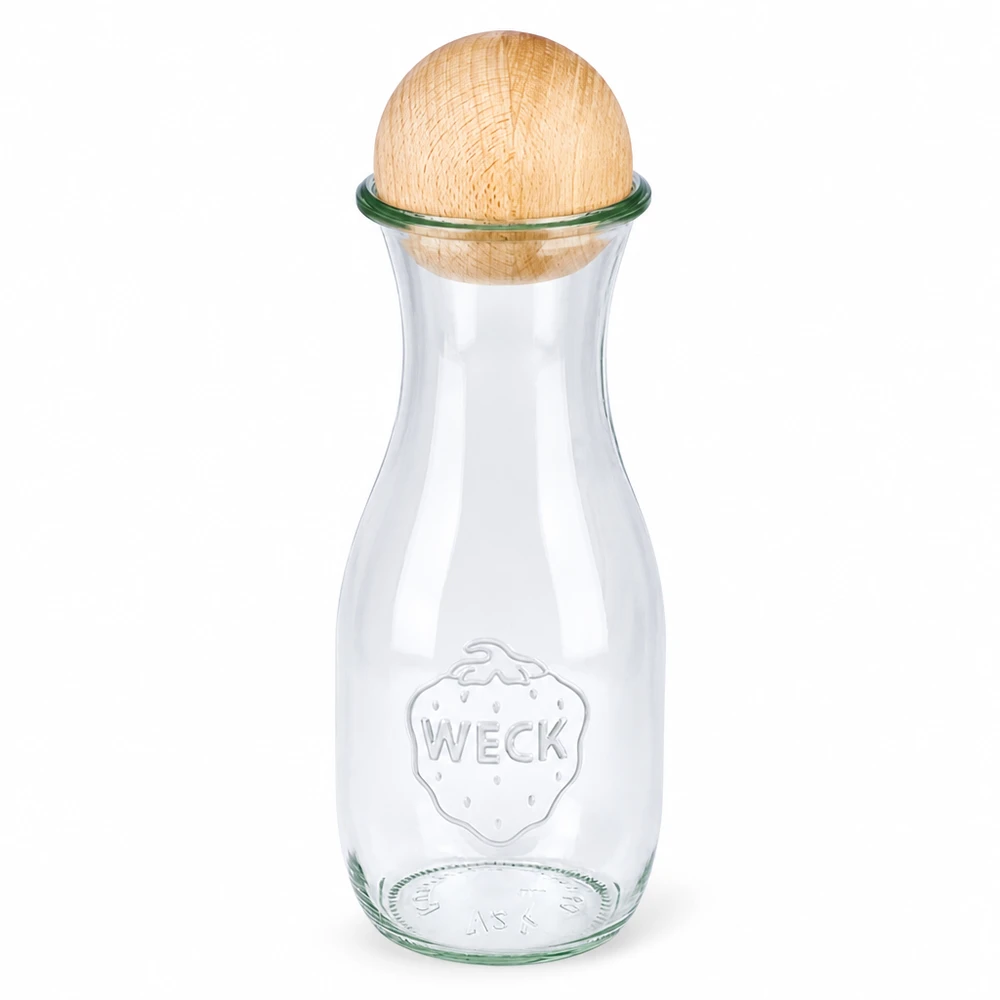 530ml WECK Bouteille de jus RR60 en verre avec boule en bois hêtre bouchon bouteille en verre transparent avec logo WECK