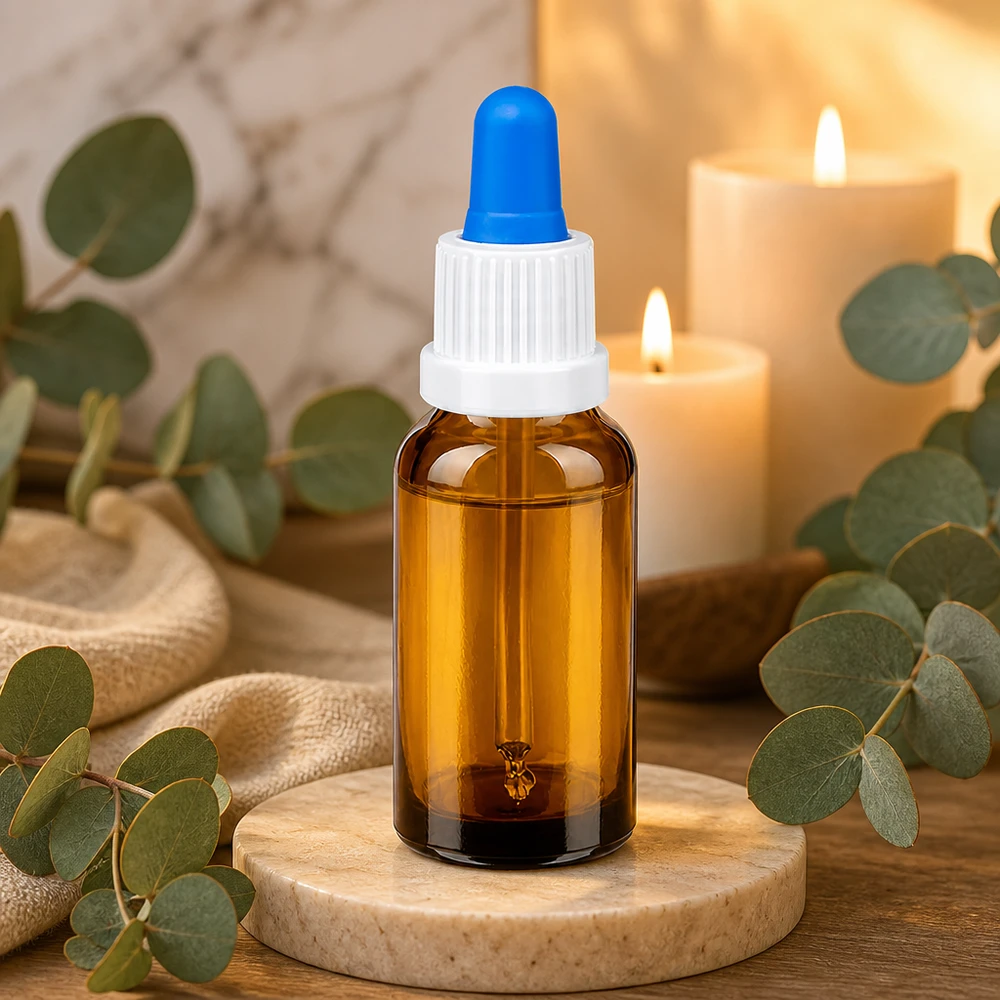 20ml flacon à pipette blanc/bleu OV BrownLine UT18/20 Bouteille à pipette professionnelle de 20 ml avec bouchon OV et contrôle précis des gouttes pour les cosmétiques