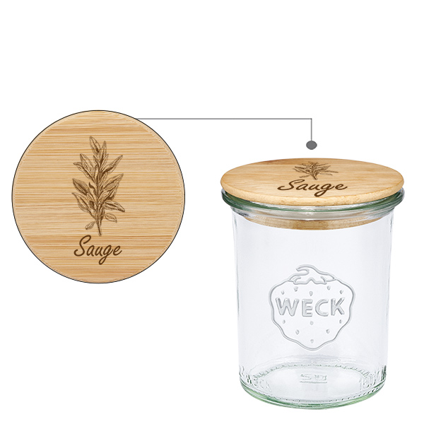 Coffret en bois « Sauge » avec bordure WECK 160 ml