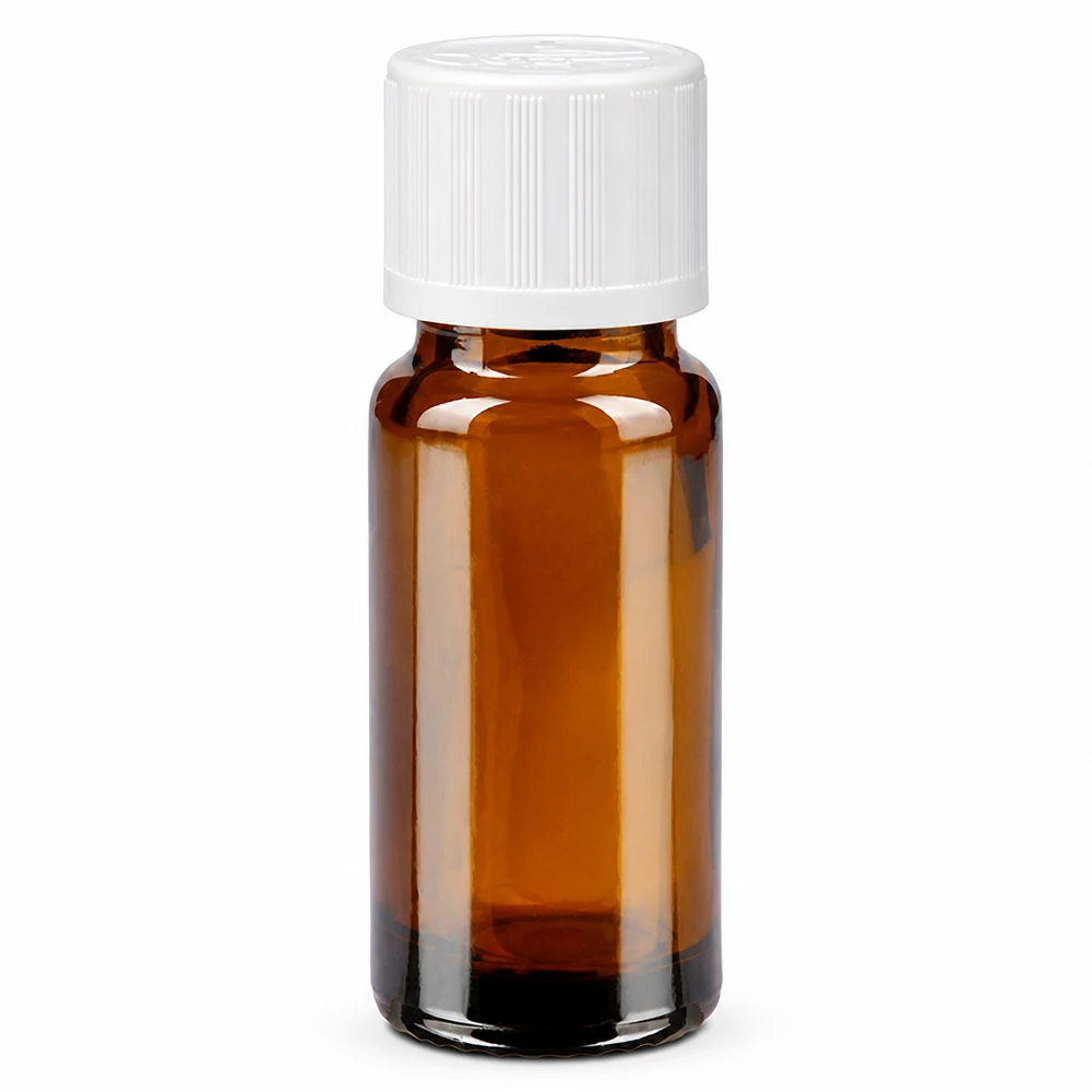Flacon de pharmacie brun 10ml bouchon vissable blanc sécurité enfant Petite bouteille en verre brun de 10 ml avec bouchon à vis blanc, destinée aux pharmacies