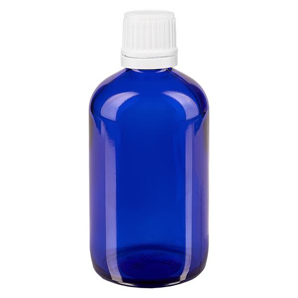 Flacon de pharmacie bleu 100ml bouchon compte-gouttes 1.2mm blanc bouchon inviolabilité
