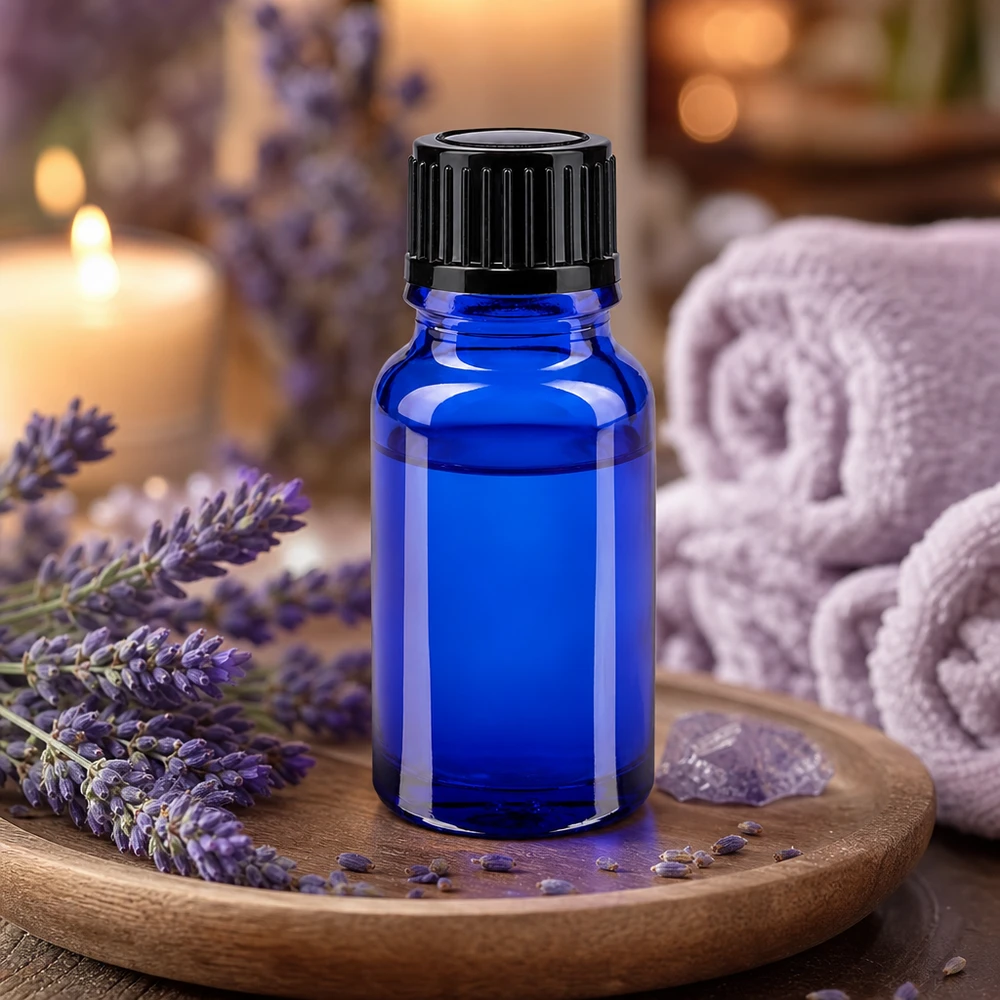 Flacon de pharmacie bleu 10ml bouchon vissable noir standart Flacon en verre bleu de pharmacie de 10 ml avec protection UV et bouchon compte-gouttes noir de 11 mm