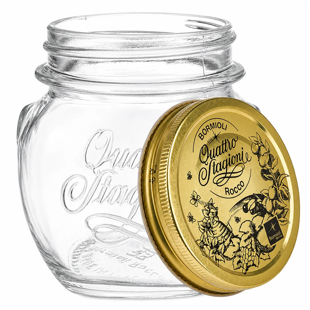 Verre rond 300ml « Quattro Stagioni » avec couvercle Bormioli Rocco Quattro Stagioni 300ml pot rond avec couvercle doré à visser pot de conservation