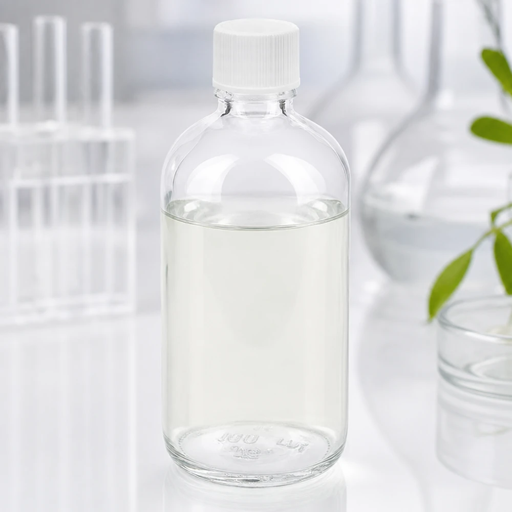 Flacon en verre ClearLine de 100 ml rempli, muni d'un bouchon en plastique blanc, destiné aux applications de laboratoire
