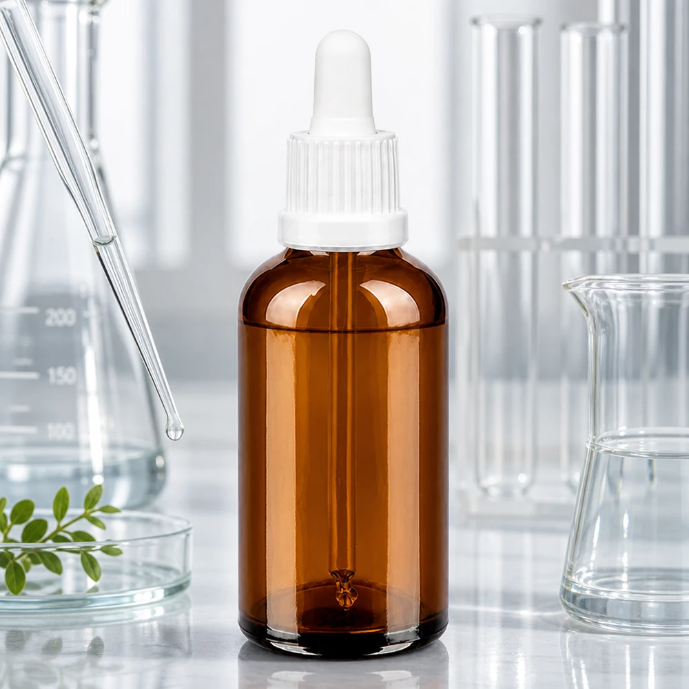 Flacon à pipette 50ml blanc OV BrownLine UT18/50 Flacon à pipette de 50ml en verre brun avec compte-gouttes pour la cosmétique et l'aromathérapie
