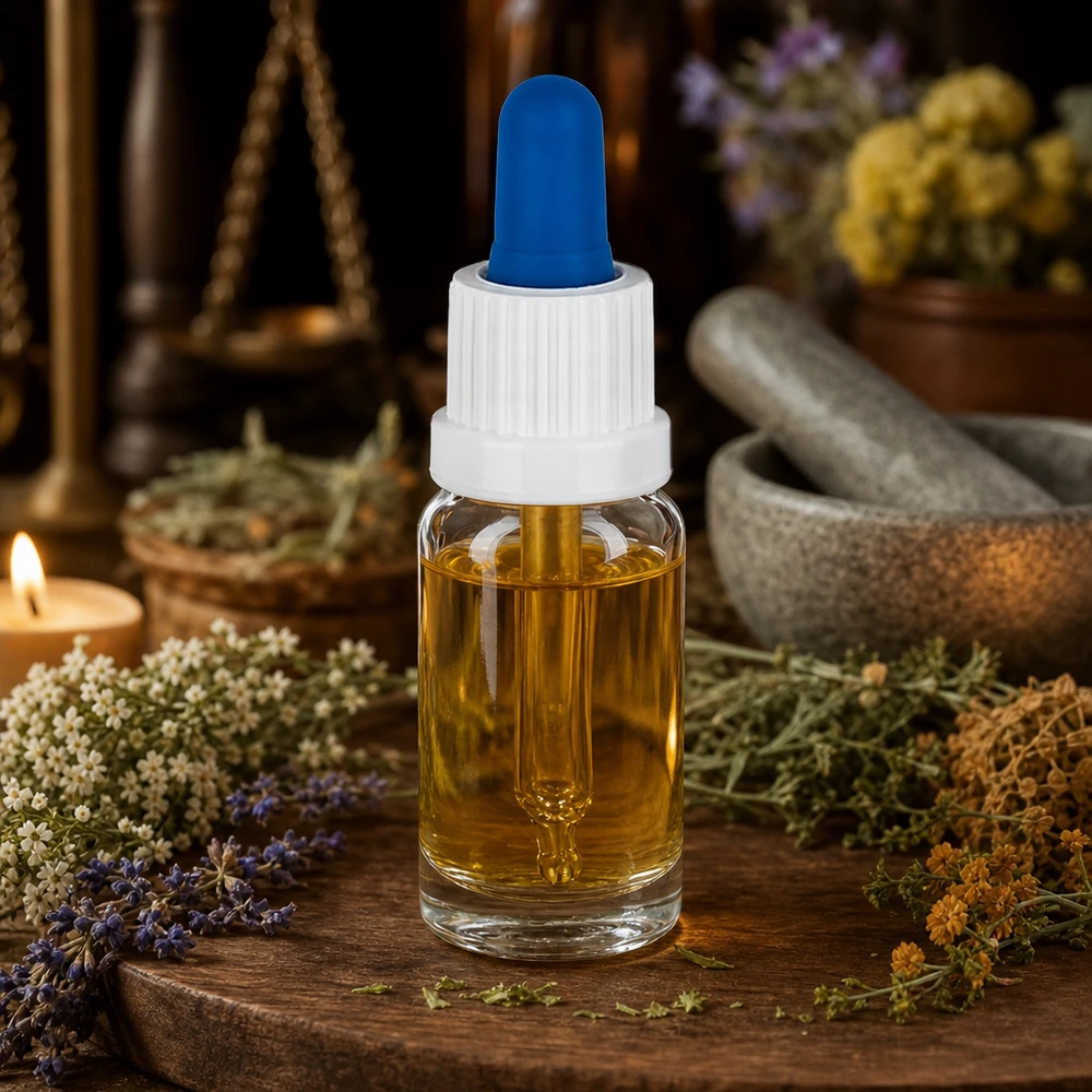 Flacon à pipette 10ml blanc/bleu OV ClearL. UT18/10 Flacon compte-gouttes d'aromathérapie de 10 ml avec mortier à herbes et balance de style apothicaire