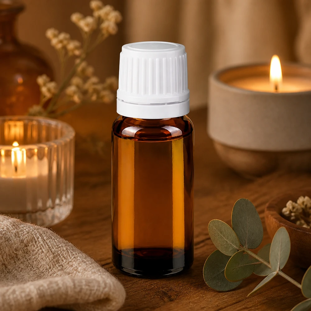 Flacon de pharmacie de 10 ml, protégeant du lumière, avec bouchon à vis compte-gouttes, de couleur blanche, destiné aux huiles
